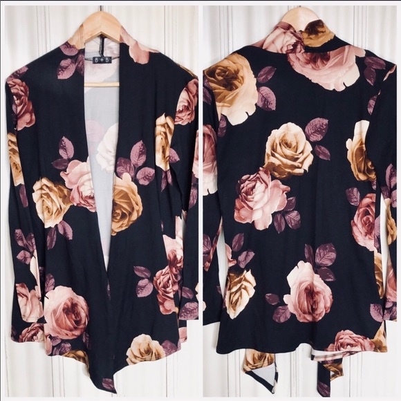 Bijoux a la Mode Sweaters - PLUM // Florals Open Front Cardigan